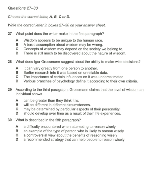 Reading Test questions